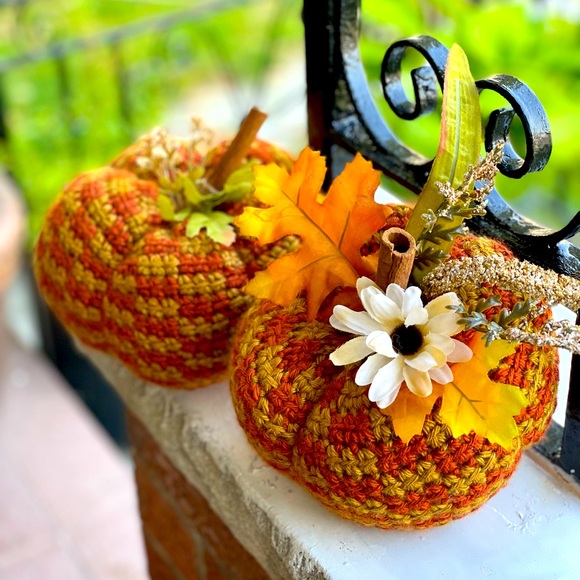 Fall Decor Handmade Crochet Pumpkins -
Set of 2 Medium Size - Picture 3 of 3